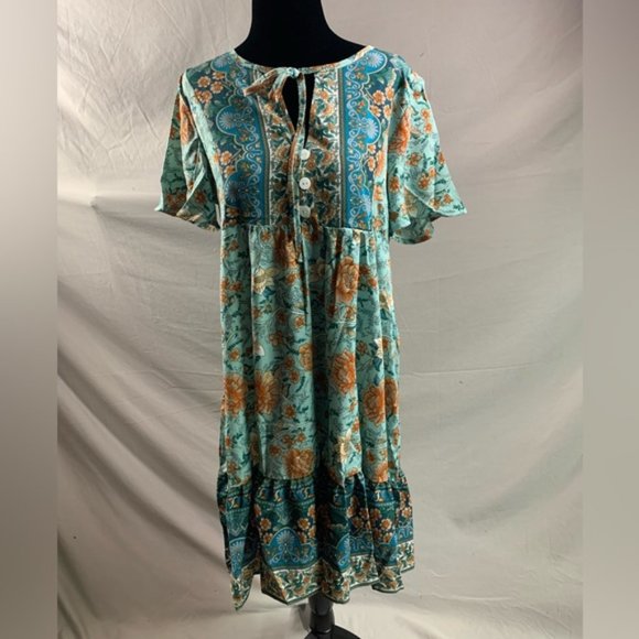 Boho Floral Print Smock Dress - Picture 5 of 6